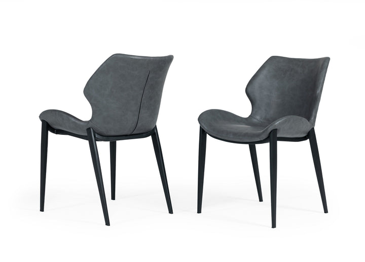 Modrest Instone Industrial Dark Grey Eco Leather Dining Chair (Set of 2) - MONAVILLA