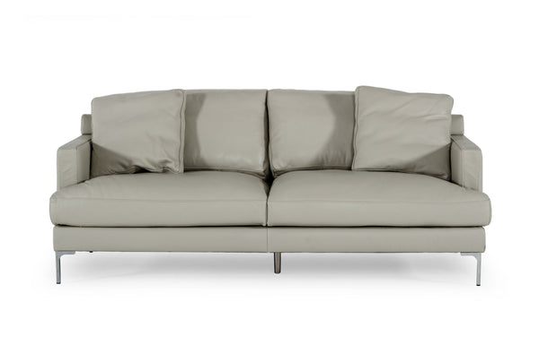 Divani Casa Janina Modern Light Grey Leather Sofa - MONAVILLA