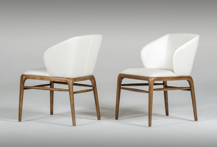 Modrest Kipling Modern Cream & Walnut Dining Chair - MONAVILLA