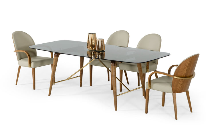 Modrest Kipling Modern Smoked Glass & Walnut Large Dining Table - MONAVILLA