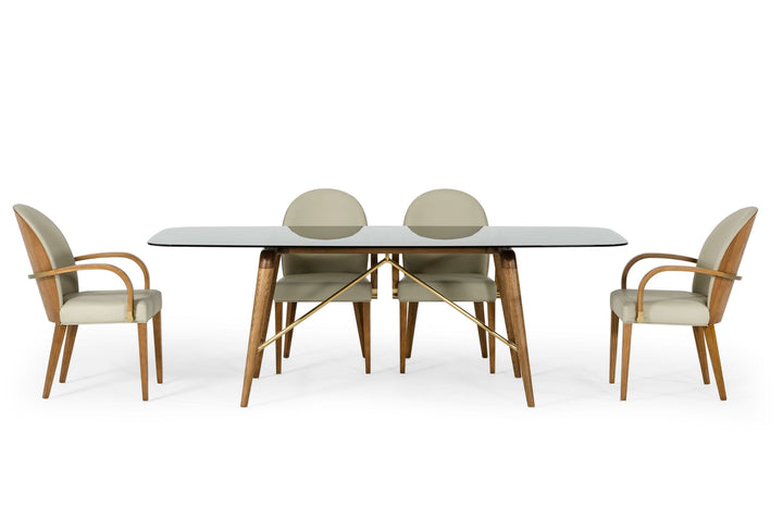 Modrest Kipling Modern Smoked Glass & Walnut Large Dining Table - MONAVILLA