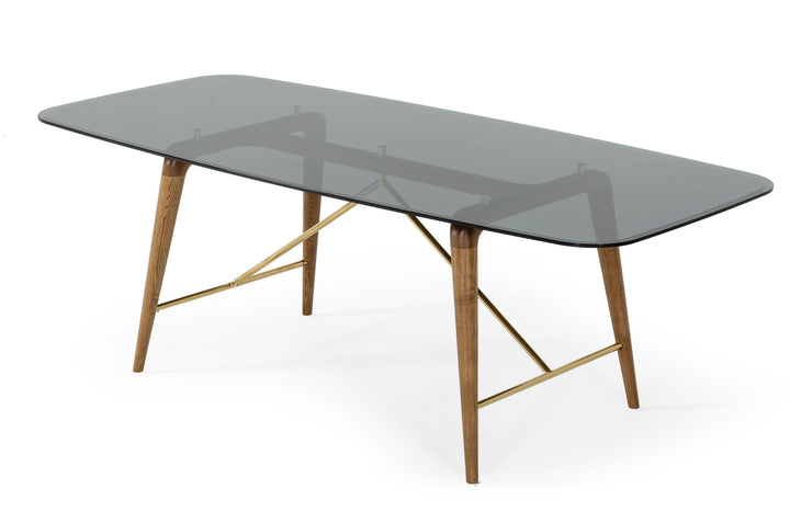 Modrest Kipling Modern Smoked Glass & Walnut Large Dining Table - MONAVILLA