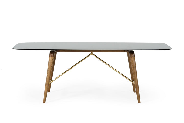 Modrest Kipling Modern Smoked Glass & Walnut Large Dining Table - MONAVILLA