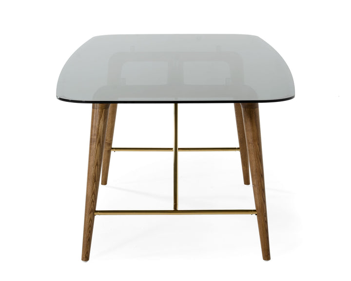 Modrest Kipling Modern Smoked Glass & Walnut Large Dining Table - MONAVILLA