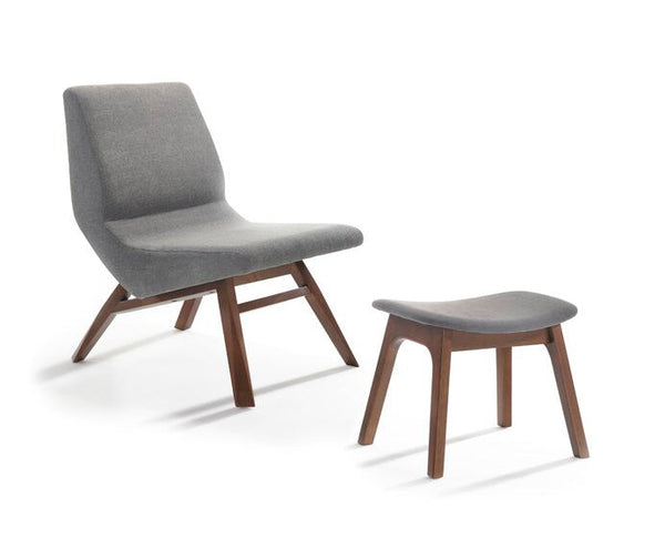 Modrest Whitney Modern Grey & Walnut Accent Chair & Ottoman - MONAVILLA