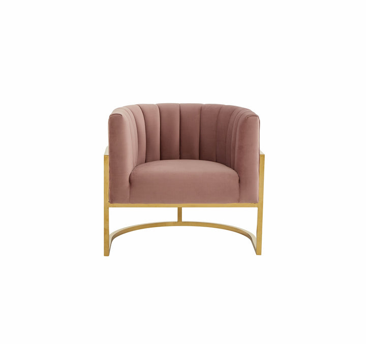 Modrest Landau Modern Pink Velvet & Gold Stainless Steel Accent Chair - MONAVILLA
