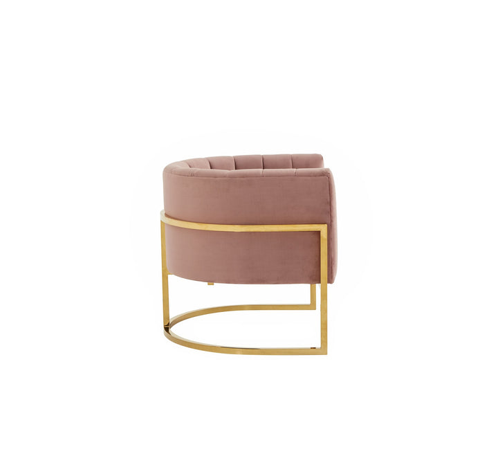 Modrest Landau Modern Pink Velvet & Gold Stainless Steel Accent Chair - MONAVILLA
