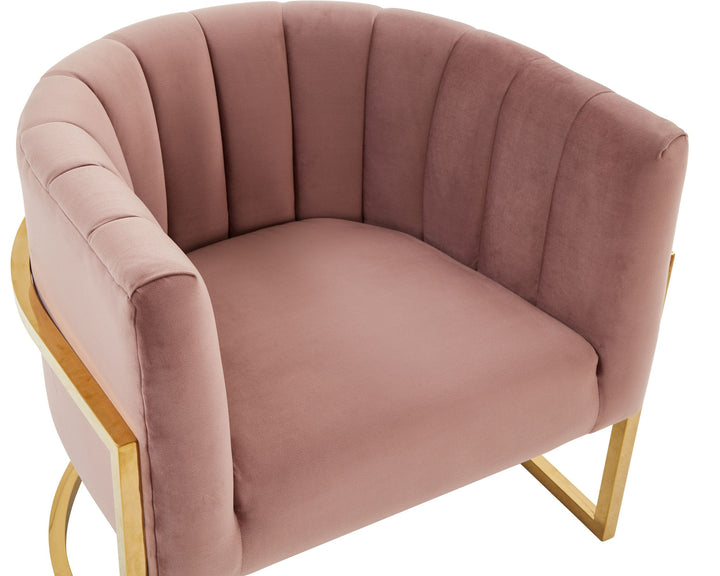 Modrest Landau Modern Pink Velvet & Gold Stainless Steel Accent Chair - MONAVILLA