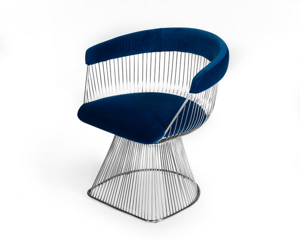 Modrest Lauren Blue Velvet and Stainless Steel Dining Chair - MONAVILLA