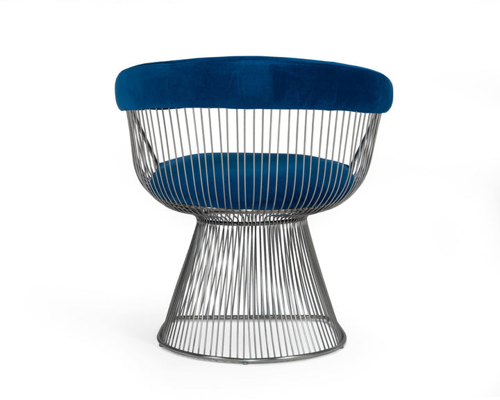 Modrest Lauren Blue Velvet and Stainless Steel Dining Chair - MONAVILLA