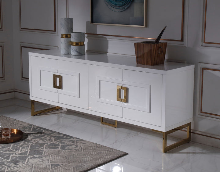 Modrest Leah Contemporary White High Gloss & Champagne Gold Buffet - MONAVILLA