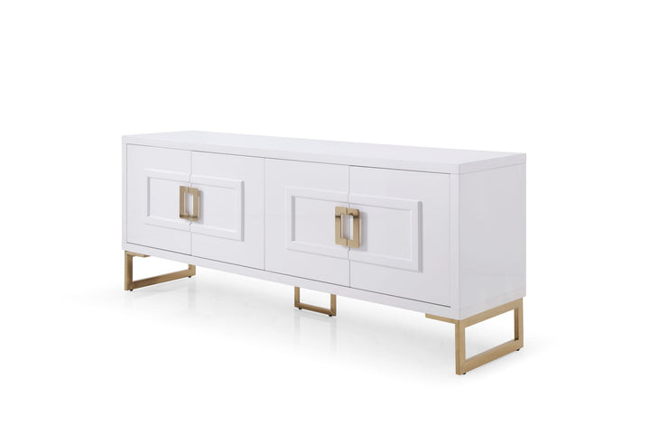 Modrest Leah Contemporary White High Gloss & Champagne Gold Buffet - MONAVILLA