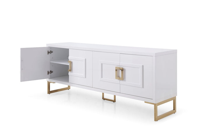 Modrest Leah Contemporary White High Gloss & Champagne Gold Buffet - MONAVILLA