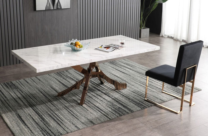 Modrest Legend Modern White Marble & Rosegold Dining Table - MONAVILLA