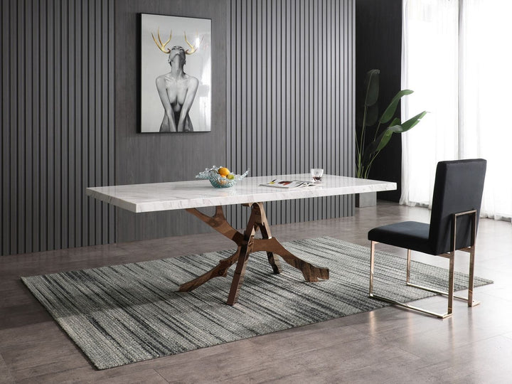 Modrest Legend Modern White Marble & Rosegold Dining Table - MONAVILLA