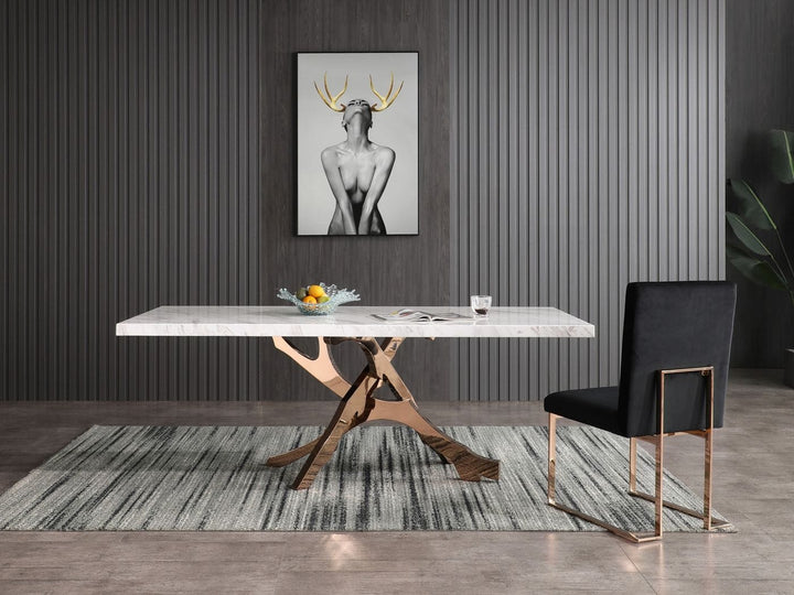 Modrest Legend Modern White Marble & Rosegold Dining Table - MONAVILLA