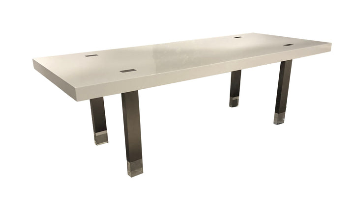 Modrest Lenny Modern White High Gloss & Stainless Steel Gun Metal Dining Table - MONAVILLA