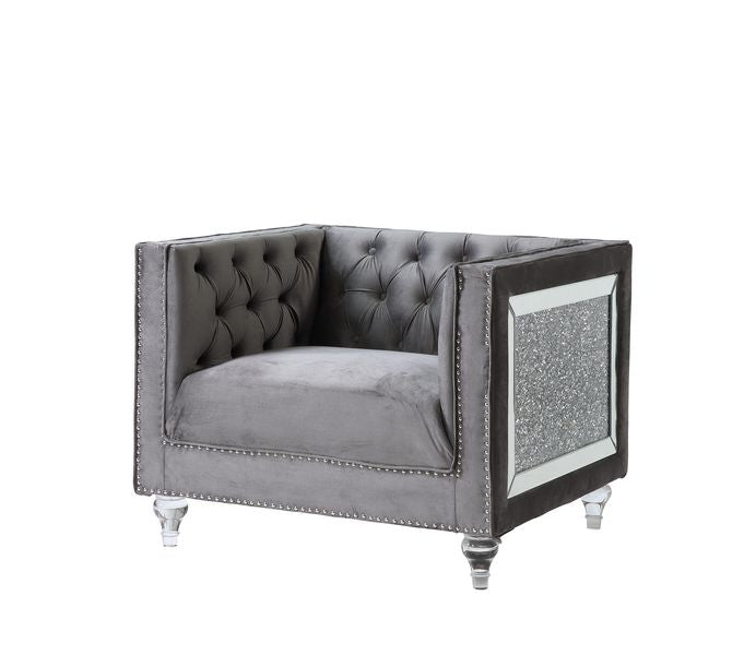 ACME HeiberoII Gray Velvet Chair Model LV00332 - MONAVILLA