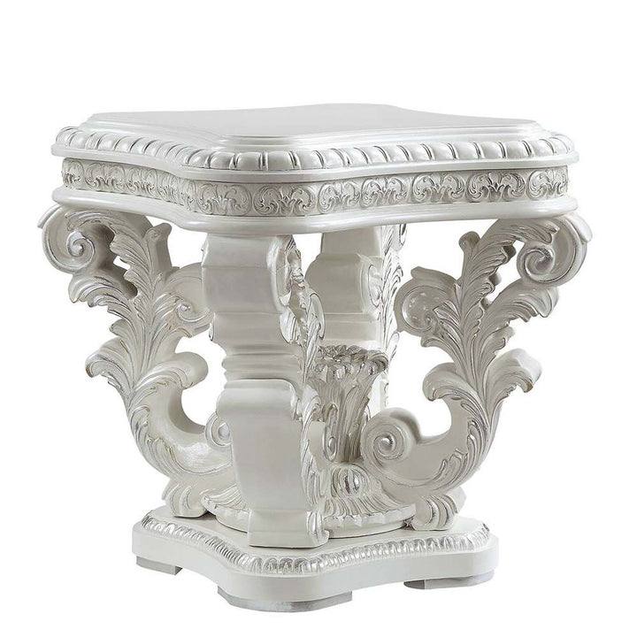 ACME Vanaheim Antique White Finish End Table Model LV00801 - MONAVILLA