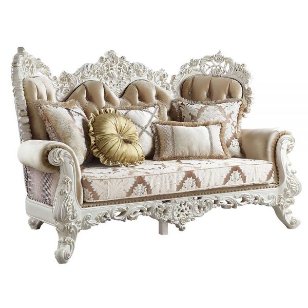 ACME Vanaheim Fabric & Antique White Finish Loveseat Model LV00804 - MONAVILLA