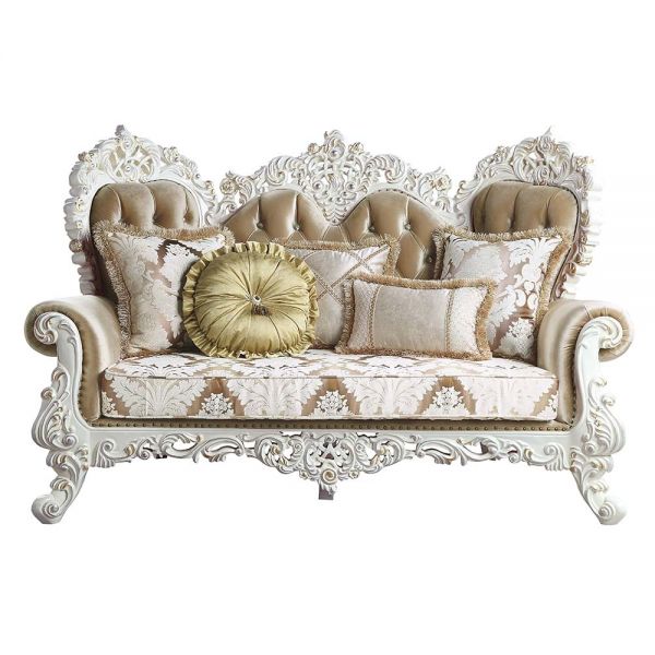 ACME Vanaheim Fabric & Antique White Finish Loveseat Model LV00804 - MONAVILLA