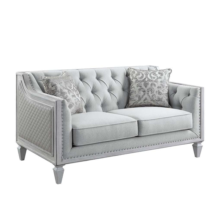 ACME Katia Light Gray Linen & Weathered White Finish Loveseat Model LV01050 - MONAVILLA