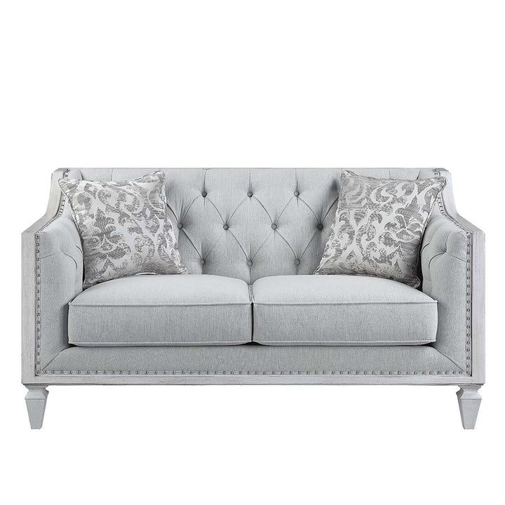 ACME Katia Light Gray Linen & Weathered White Finish Loveseat Model LV01050 - MONAVILLA
