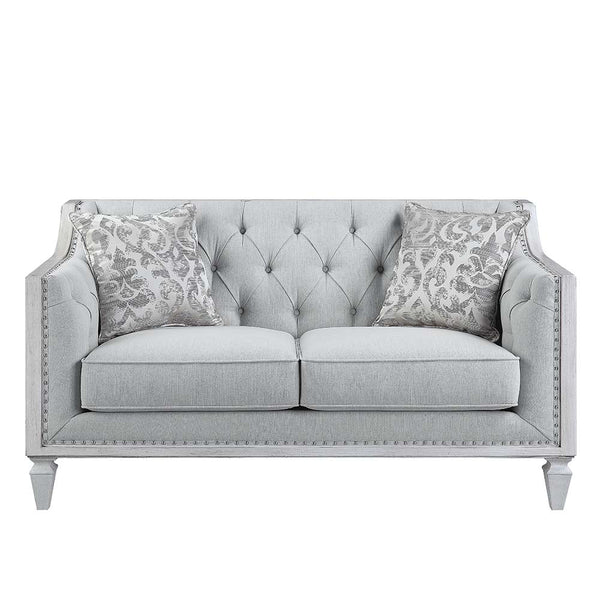 ACME Katia Light Gray Linen & Weathered White Finish Loveseat Model LV01050 - MONAVILLA