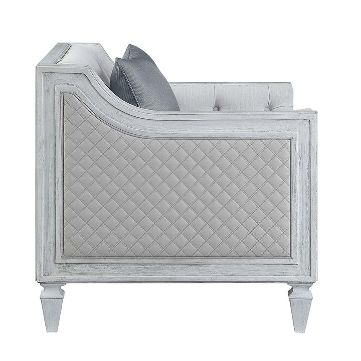 ACME Katia Light Gray Linen & Weathered White Finish Loveseat Model LV01050 - MONAVILLA