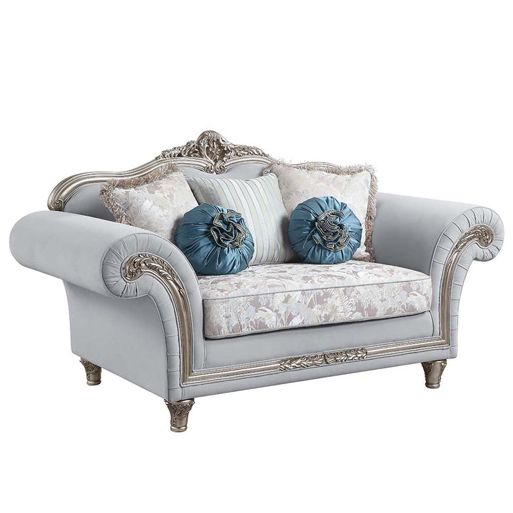 ACME Pelumi Light Gray Linen & Platinum Finish Loveseat Model LV01113 - MONAVILLA