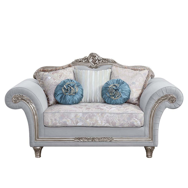 ACME Pelumi Light Gray Linen & Platinum Finish Loveseat Model LV01113 - MONAVILLA