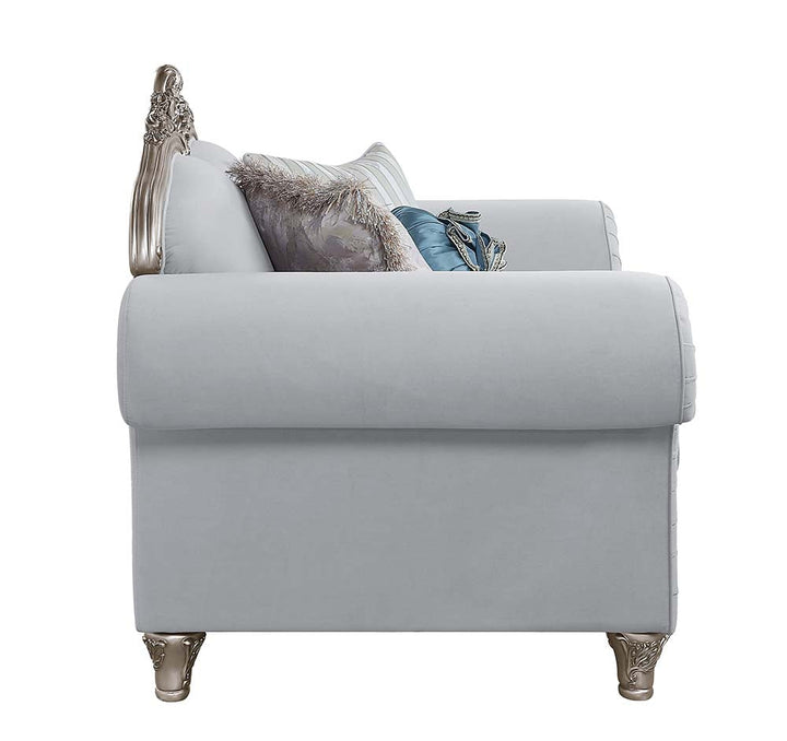 ACME Pelumi Light Gray Linen & Platinum Finish Loveseat Model LV01113 - MONAVILLA
