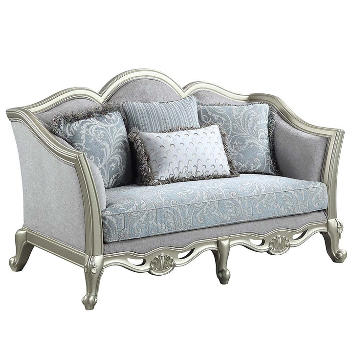 ACME Qunsia Light Gray Linen & Champagne Finish Loveseat Model LV01118 - MONAVILLA