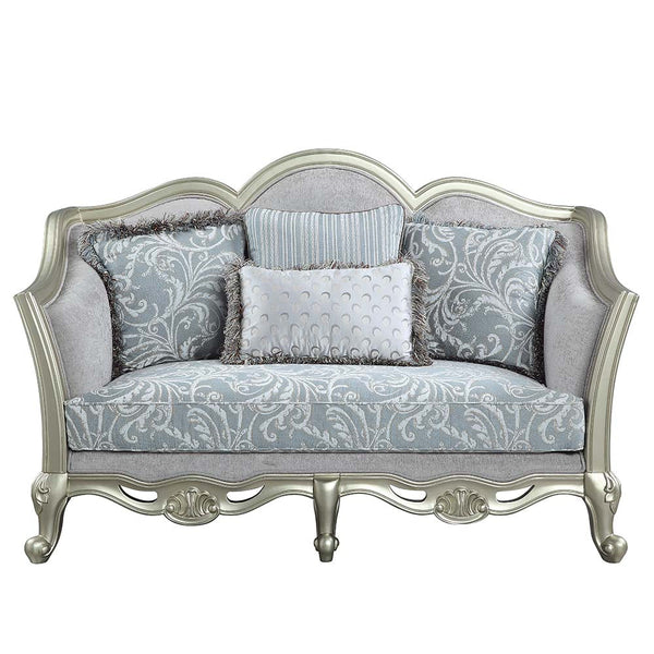 ACME Qunsia Light Gray Linen & Champagne Finish Loveseat Model LV01118 - MONAVILLA