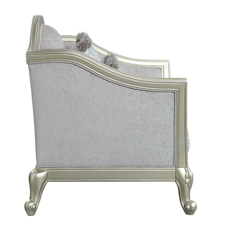 ACME Qunsia Light Gray Linen & Champagne Finish Loveseat Model LV01118 - MONAVILLA