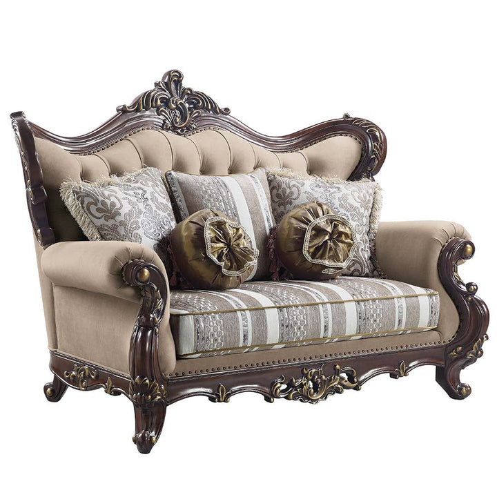 ACME Ragnar Light Brown Linen & Cherry Finish Loveseat Model LV01123 - MONAVILLA