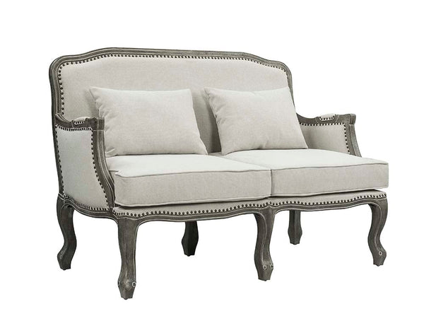 ACME Tania Cream Linen & Brown Finish Loveseat Model LV01131 - MONAVILLA