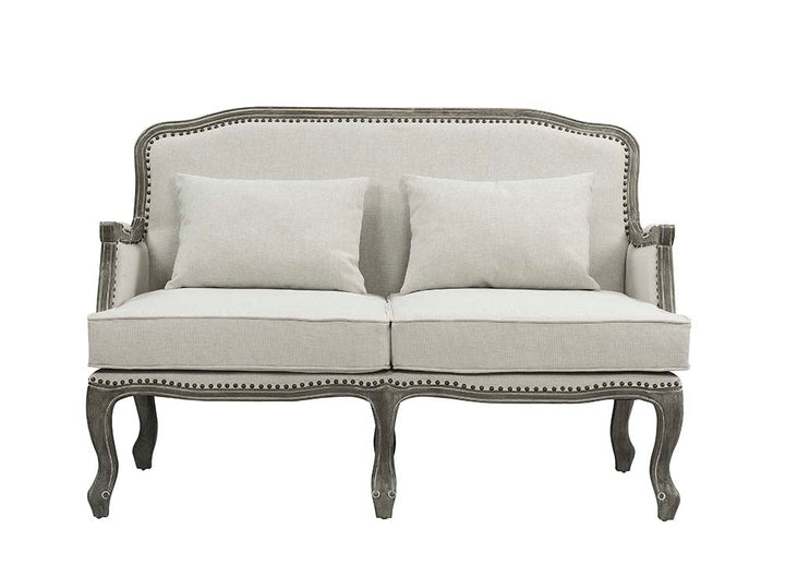 ACME Tania Cream Linen & Brown Finish Loveseat Model LV01131 - MONAVILLA