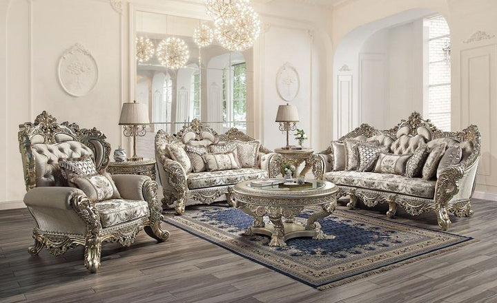 ACME Danae Fabric, Champagne & Gold Finish Loveseat Model LV01194 - MONAVILLA