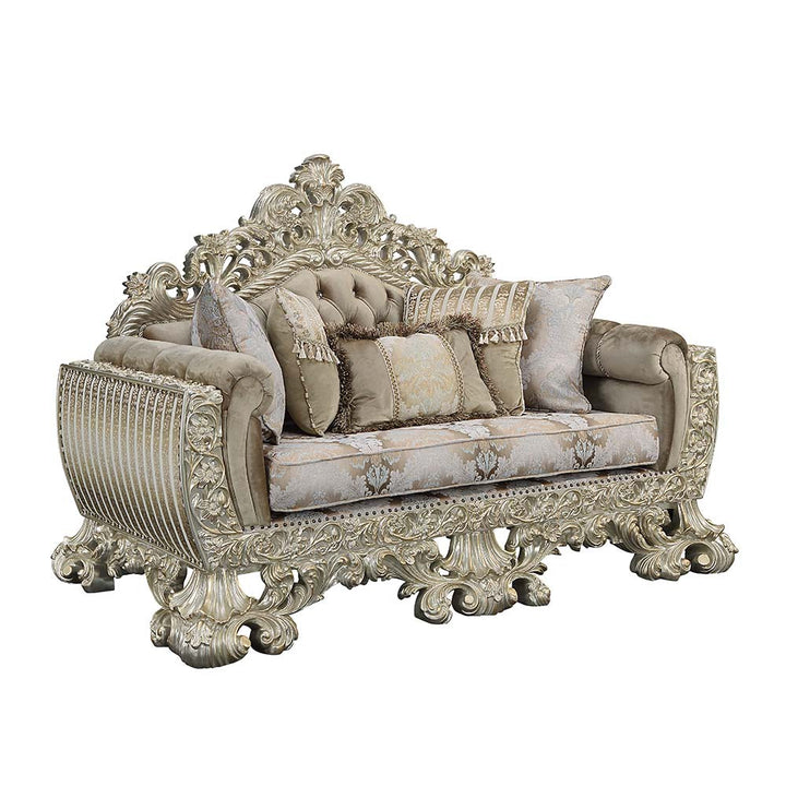 ACME Sorina Velvet, Fabric & Antique Gold Finish Loveseat Model LV01206 - MONAVILLA