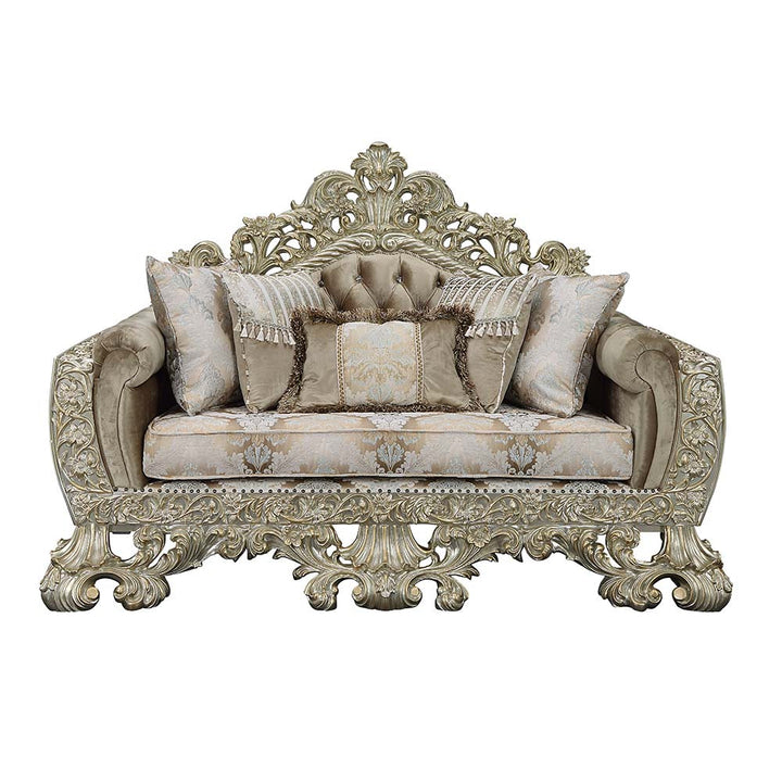 ACME Sorina Velvet, Fabric & Antique Gold Finish Loveseat Model LV01206 - MONAVILLA