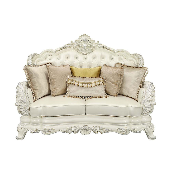 ACME Adara White PU & Antique White Finish Loveseat Model LV01225 - MONAVILLA