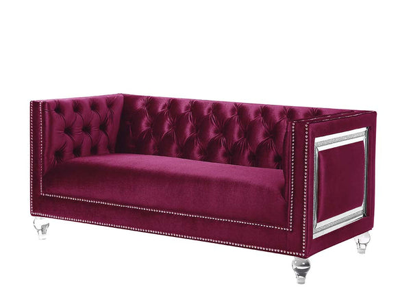 ACME Heibero Burgundy Velvet Loveseat Model LV01401 - MONAVILLA