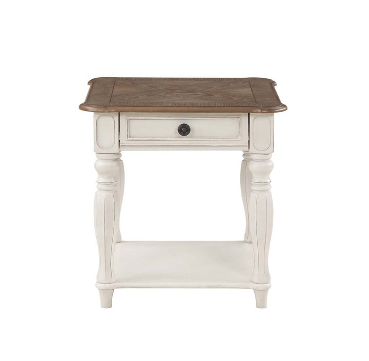 ACME Florian Oak & Antique White Finish Florian End Table Model LV01663 - MONAVILLA