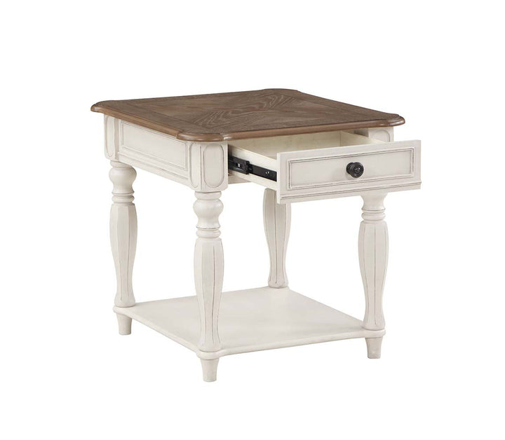 ACME Florian Oak & Antique White Finish Florian End Table Model LV01663 - MONAVILLA
