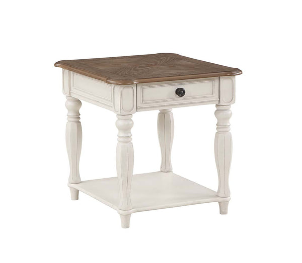 ACME Florian Oak & Antique White Finish Florian End Table Model LV01663 - MONAVILLA