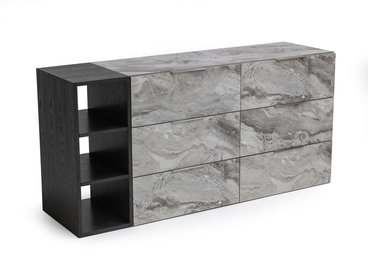 Nova Domus Maranello Modern Grey Wash & Faux Marble Dresser - MONAVILLA