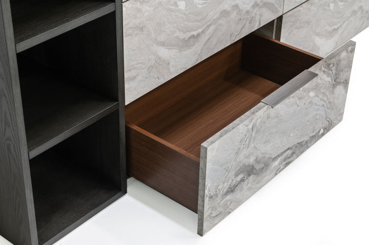 Nova Domus Maranello Modern Grey Wash & Faux Marble Dresser - MONAVILLA