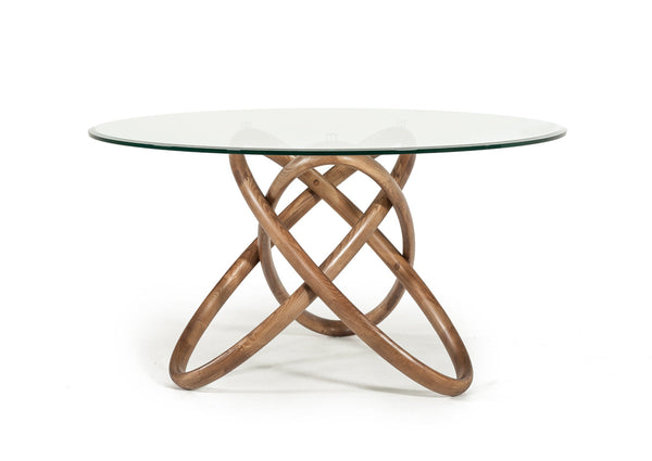 Modrest Mason Modern Round Glass & Walnut Dining Table - MONAVILLA