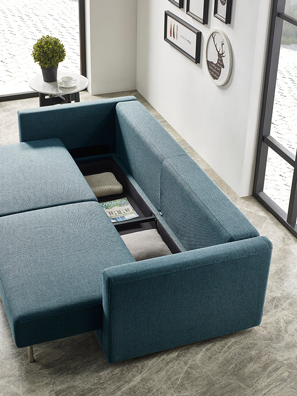 Divani Casa Fredonia Modern Blue Green Fabric Sofa Bed with Storage - MONAVILLA